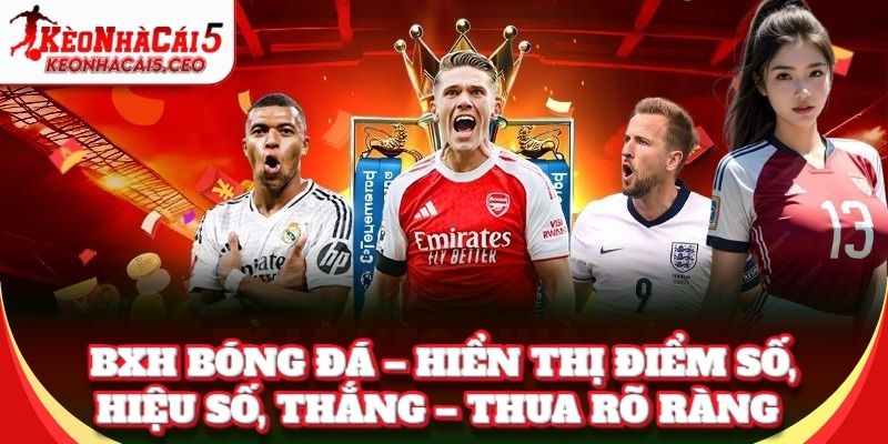 BXH Bóng Đá – hiển thị điểm số, hiệu số, thắng – thua rõ ràng